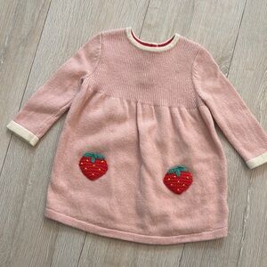 Pink Knit Dress with Strawberry Patches